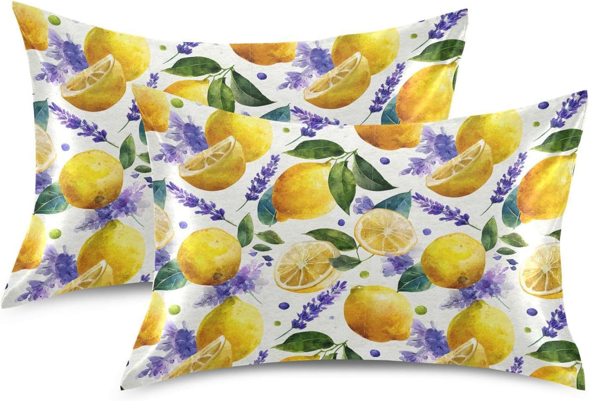 Satin Pillowcase 1 Pack Lemon Yellow Citrus Fruits (72) Similar to Silk Pillow Cases, 20" x 26" Soft Smooth Breathable Cool Pillow Cover for Hair and Skin, Standard Size