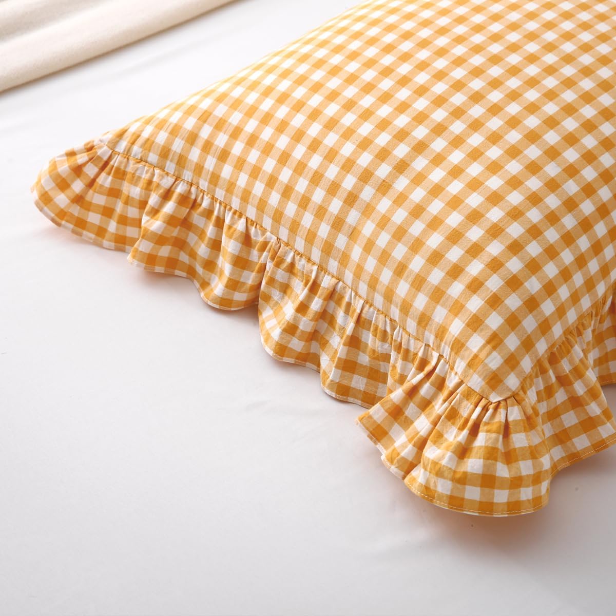 Mustard Yellow Gingham Ruffle Pillow Shams Standard Size Set of 2