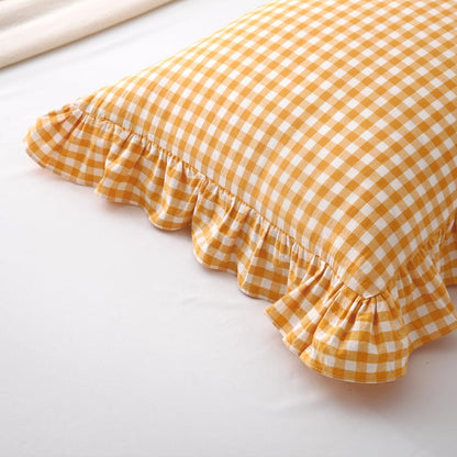 Mustard Yellow Gingham Ruffle Pillow Shams Standard Size Set of 2