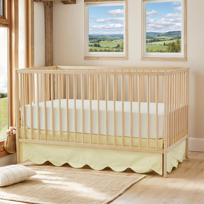 Scallop Edge Cotton Crib Skirt Toddler Bedskirt Baby Nursery Crib Bed Skirt Boho Bohemian Neutral Solid Color Light Yellow Farmhouse Chic Bedding Skirt