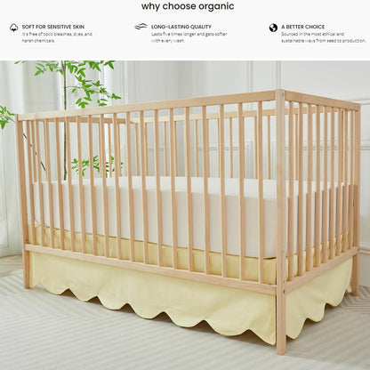 Scallop Edge Cotton Crib Skirt Toddler Bedskirt Baby Nursery Crib Bed Skirt Boho Bohemian Neutral Solid Color Light Yellow Farmhouse Chic Bedding Skirt