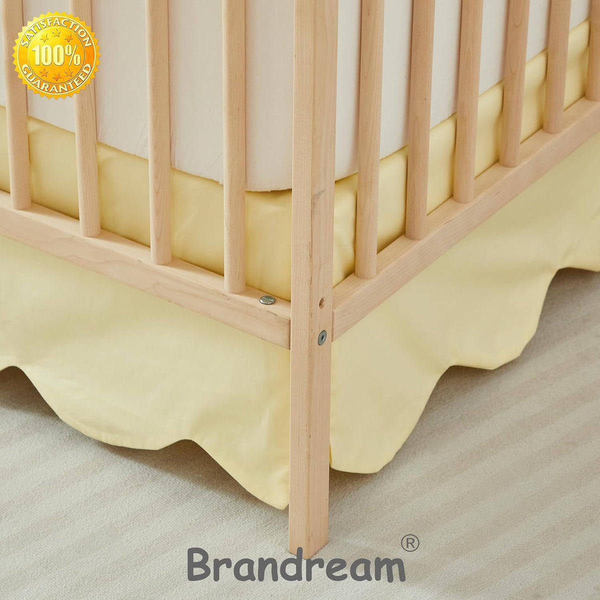 Scallop Edge Cotton Crib Skirt Toddler Bedskirt Baby Nursery Crib Bed Skirt Boho Bohemian Neutral Solid Color Light Yellow Farmhouse Chic Bedding Skirt