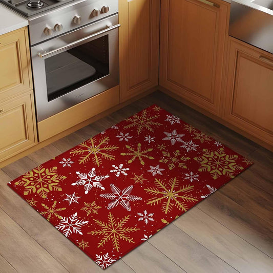 Winter Yellow Snowflake 2x3 Area Rugs for Living Room, Christmas White Snowflake Red Non Slip Floor Mat Washable Low-Profile Indoor Carpet for Bedroom, Dining Room, Bathroom