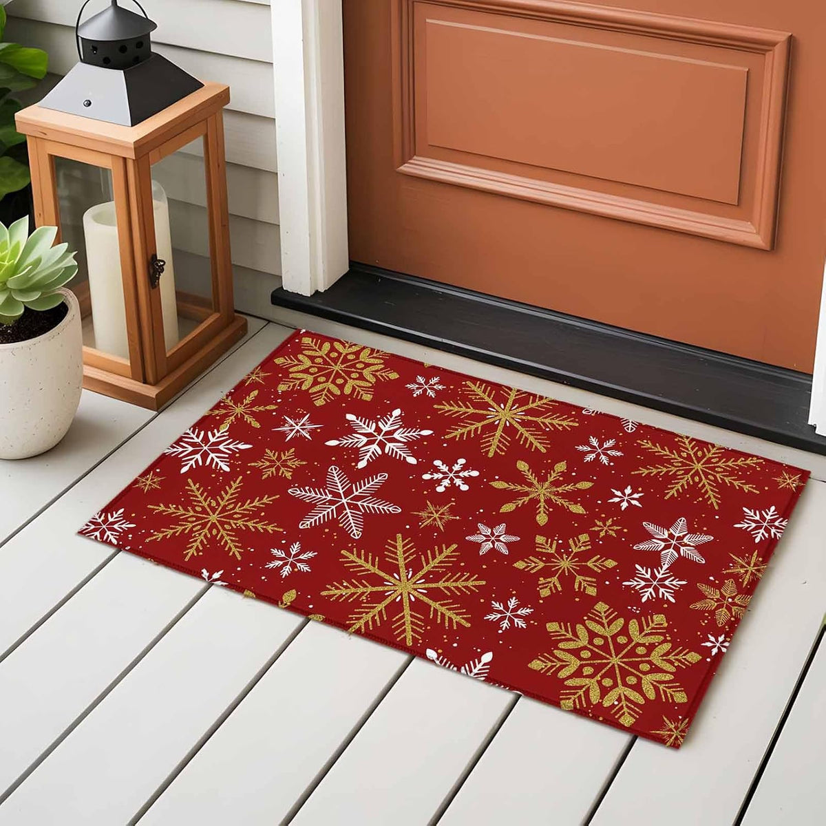 Winter Yellow Snowflake 2x3 Area Rugs for Living Room, Christmas White Snowflake Red Non Slip Floor Mat Washable Low-Profile Indoor Carpet for Bedroom, Dining Room, Bathroom