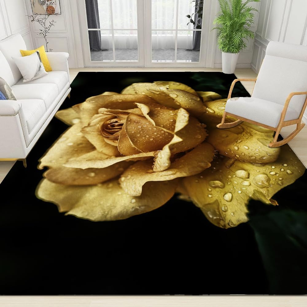 3x4 Area Rugs, Yellow Water Drop Champagne Rose Kids Bedroom Rug, Modern Abstract Light Luxury Bedside Rug, Rugged Non Slip for Cafe Living Room Under Table Boys Room Decor