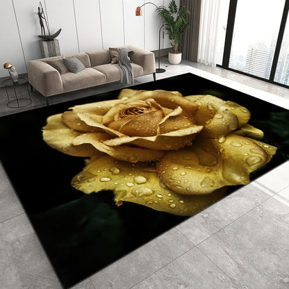 3x4 Area Rugs, Yellow Water Drop Champagne Rose Kids Bedroom Rug, Modern Abstract Light Luxury Bedside Rug, Rugged Non Slip for Cafe Living Room Under Table Boys Room Decor