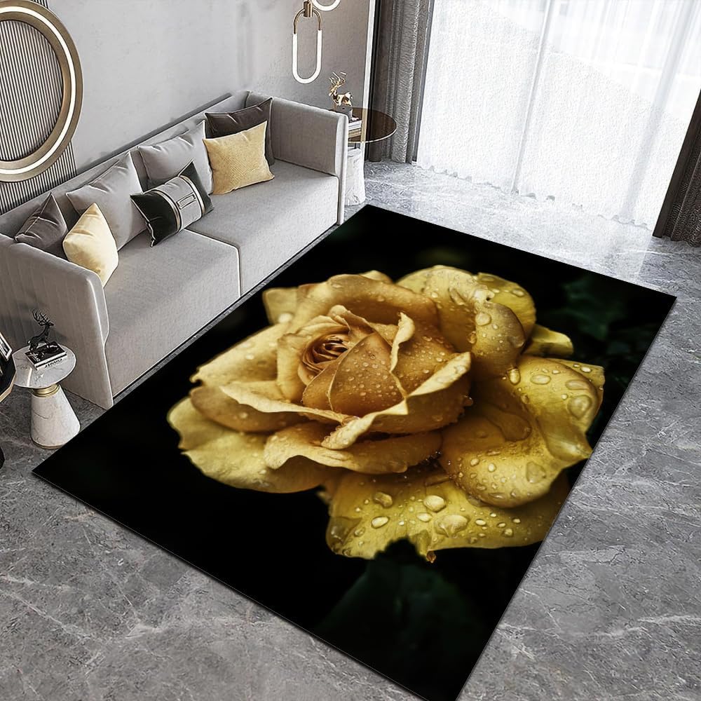 3x4 Area Rugs, Yellow Water Drop Champagne Rose Kids Bedroom Rug, Modern Abstract Light Luxury Bedside Rug, Rugged Non Slip for Cafe Living Room Under Table Boys Room Decor