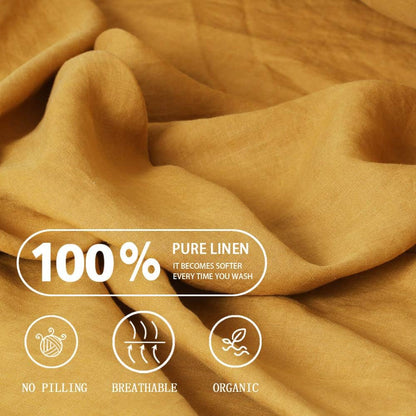 100% Organic Linen Pillowcases Standard Size 20"x30" Set of 2,French Natural Linen Pillow Cases Coconut Buttons Closure Flax Pillowshams,Mustard Yellow