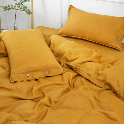 100% Organic Linen Pillowcases Standard Size 20"x30" Set of 2,French Natural Linen Pillow Cases Coconut Buttons Closure Flax Pillowshams,Mustard Yellow