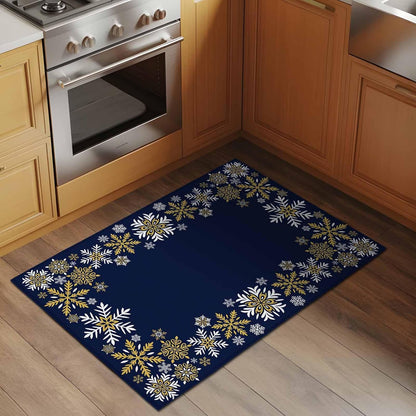 Retro Yellow Snowflake 2x3 Area Rugs for Living Room, Winter Christmas Navy Background Non Slip Floor Mat Washable Low-Profile Indoor Carpet for Bedroom, Dining Room, Bathroom