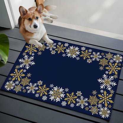 Retro Yellow Snowflake 2x3 Area Rugs for Living Room, Winter Christmas Navy Background Non Slip Floor Mat Washable Low-Profile Indoor Carpet for Bedroom, Dining Room, Bathroom
