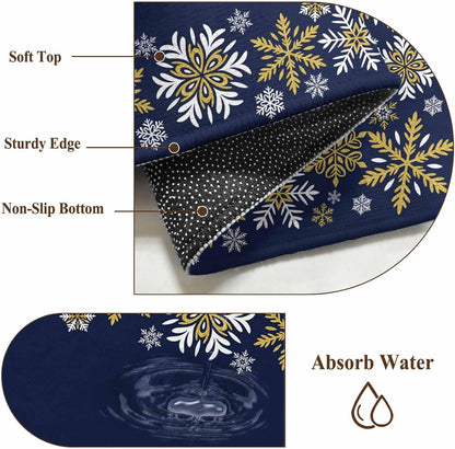 Retro Yellow Snowflake 2x3 Area Rugs for Living Room, Winter Christmas Navy Background Non Slip Floor Mat Washable Low-Profile Indoor Carpet for Bedroom, Dining Room, Bathroom