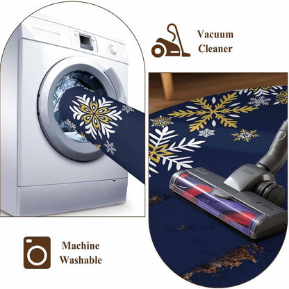 Retro Yellow Snowflake 2x3 Area Rugs for Living Room, Winter Christmas Navy Background Non Slip Floor Mat Washable Low-Profile Indoor Carpet for Bedroom, Dining Room, Bathroom