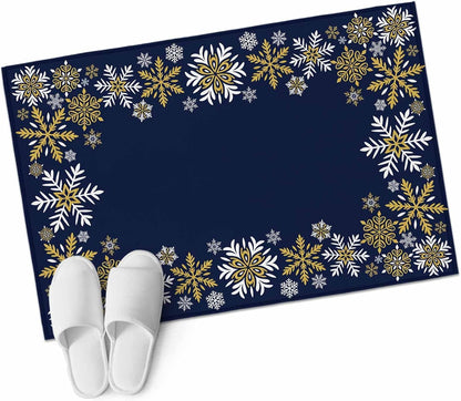 Retro Yellow Snowflake 2x3 Area Rugs for Living Room, Winter Christmas Navy Background Non Slip Floor Mat Washable Low-Profile Indoor Carpet for Bedroom, Dining Room, Bathroom