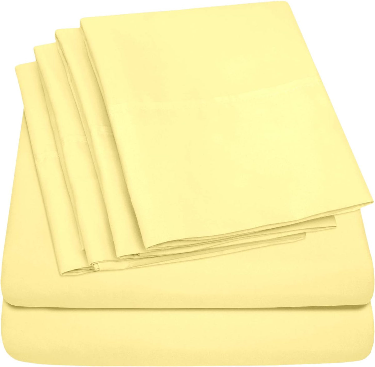6 Piece Bed Sheet Set, Twin, Pale Yellow