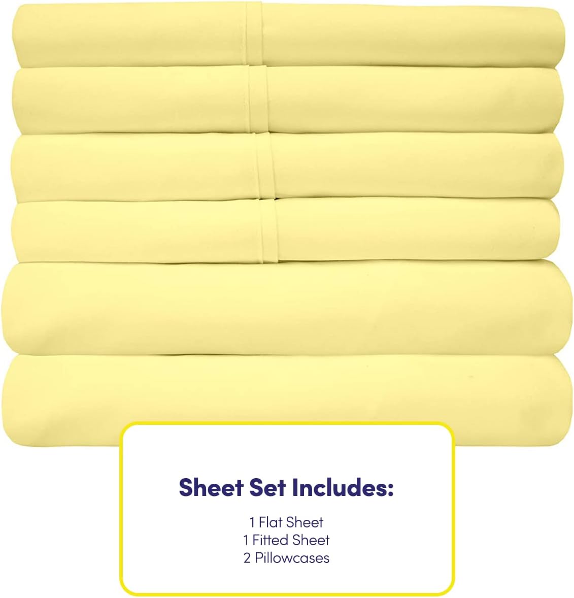 6 Piece Bed Sheet Set, Twin, Pale Yellow