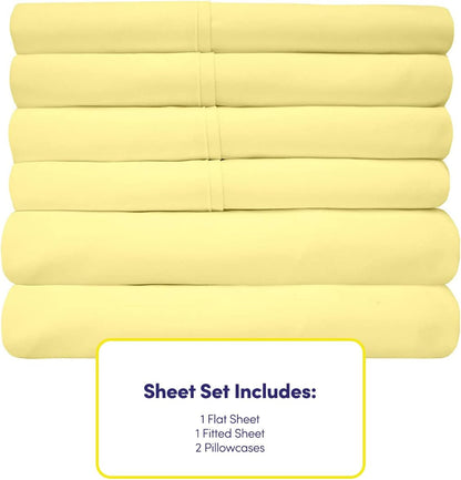 6 Piece Bed Sheet Set, Twin, Pale Yellow