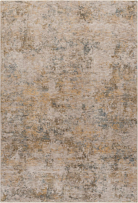 Turing Living Room, Bedroom Area Rug - Abstract Distressed Faded Overdyed - Contemporary Modern Transitional Boho - Tan, Light Sage, Sage, Beige, Yellow - 5' x 7'5"