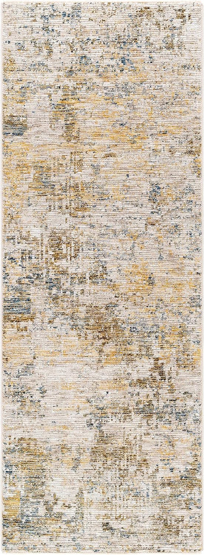 Turing Living Room, Bedroom Area Rug - Abstract Distressed Faded Overdyed - Contemporary Modern Transitional Boho - Tan, Light Sage, Sage, Beige, Yellow - 5' x 7'5"