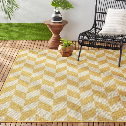 New York Patio Country Calla Contemporary Herringbone Indoor/Outdoor Area Rug, Yellow/Cream, 6'6"x9'2"