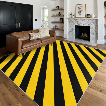 Yellow and Black Striped Door Mat for Entryway, Washable 2x3 Yellow and Black Small Rug, Modern Stripes Area Rugs for Bedroom Decor, Non Slip Low Pile Soft Front Door Rug D&T13