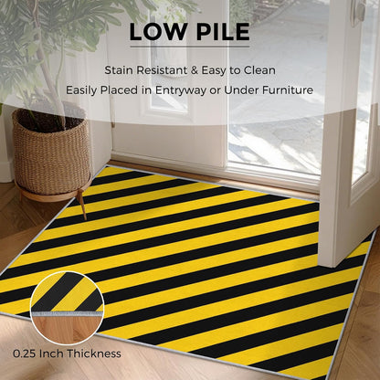 Yellow and Black Striped Door Mat for Entryway, Washable 2x3 Yellow and Black Small Rug, Modern Stripes Area Rugs for Bedroom Decor, Non Slip Low Pile Soft Front Door Rug D&T13