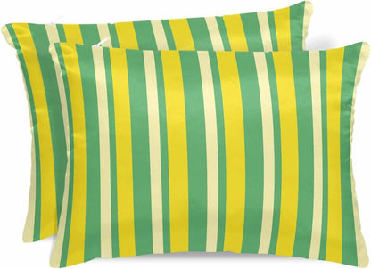 Lemon Green Yellow Pillow Cases Standard Size Set of 2, Satin Pillowcase for Hair and Skin, Summer Modern Farmhouse Striped Throw Pillow Covers Cooling Pillow Protector with Zipper 20"x26"x2