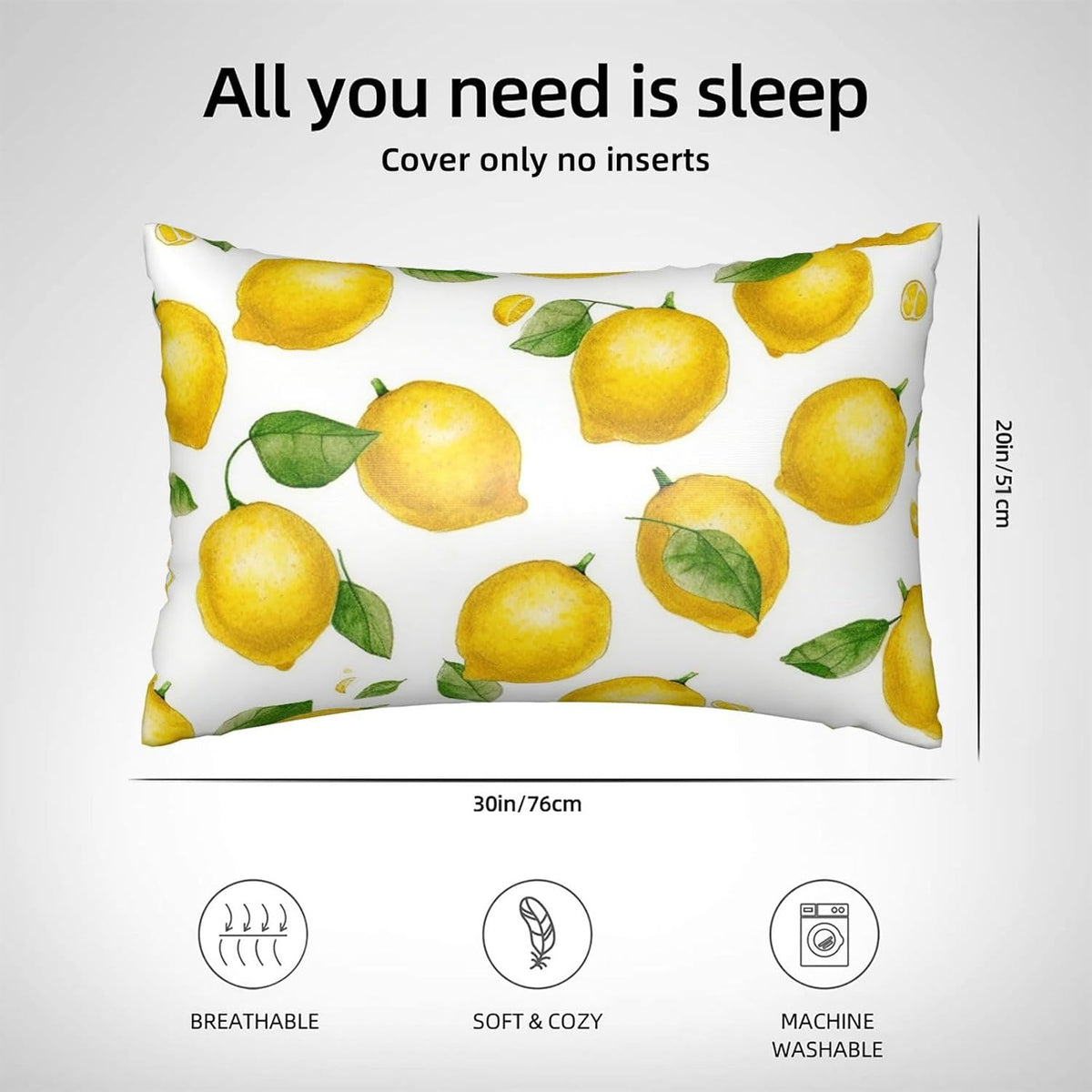 Yellow Lemon Satin Pillowcase with Zipper for Hair & Skin,Cooling Silk Pillow Cases, Soft Breathable Smooth Silk Pillow Covers for Sleeping,Gifts for Women Men 20"x30"