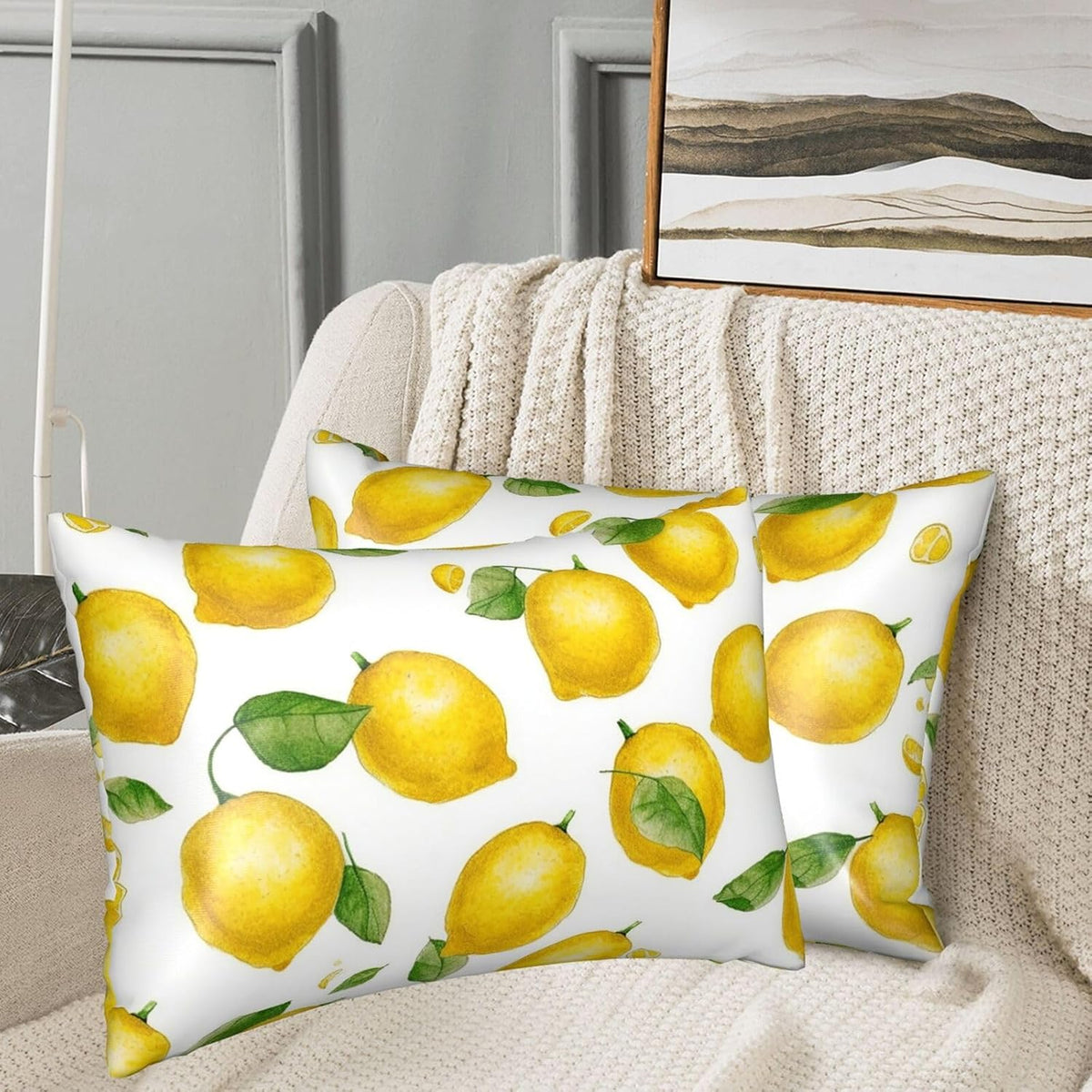 Yellow Lemon Satin Pillowcase with Zipper for Hair & Skin,Cooling Silk Pillow Cases, Soft Breathable Smooth Silk Pillow Covers for Sleeping,Gifts for Women Men 20"x30"