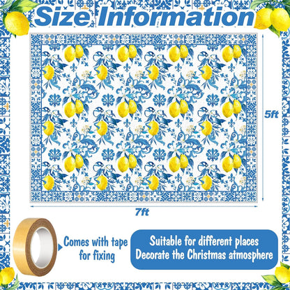 5x7 ft Lemon Area Rug Blue Yellow Mediterranean Italian Style Summer Kitchen Rug Non Slip Washable Textured Carpet for Living Room Bedroom Laundry Room Indoor Home Decor