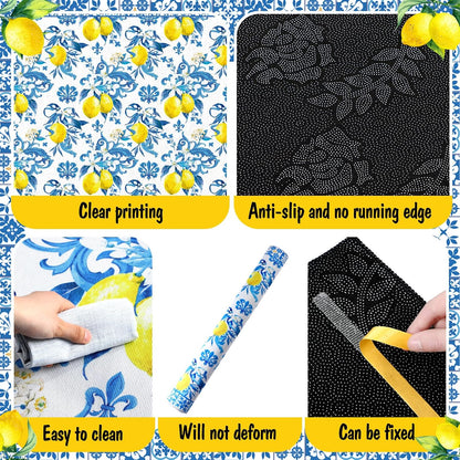 5x7 ft Lemon Area Rug Blue Yellow Mediterranean Italian Style Summer Kitchen Rug Non Slip Washable Textured Carpet for Living Room Bedroom Laundry Room Indoor Home Decor