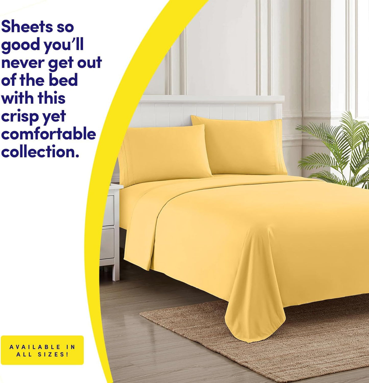 1500 Supreme Collection Queen Sheet Sets Yellow - Luxury Hotel Bed Sheets and Pillowcase Set for Queen Mattress - Extra Soft, Elastic Corner Straps, Deep Pocket Sheets, Queen Yellow