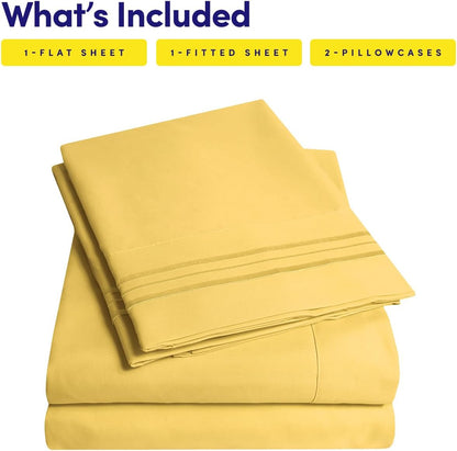 1500 Supreme Collection Queen Sheet Sets Yellow - Luxury Hotel Bed Sheets and Pillowcase Set for Queen Mattress - Extra Soft, Elastic Corner Straps, Deep Pocket Sheets, Queen Yellow