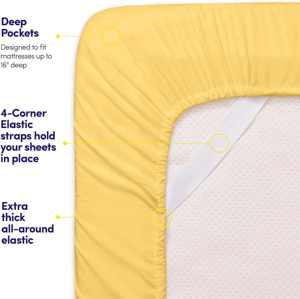 1500 Supreme Collection Queen Sheet Sets Yellow - Luxury Hotel Bed Sheets and Pillowcase Set for Queen Mattress - Extra Soft, Elastic Corner Straps, Deep Pocket Sheets, Queen Yellow