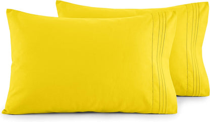 Luxury Ultra-Soft 2-Piece Pillowcase Set - 1500 Premium Hotel Quality Microfiber Double Brushed - Wrinkle Resistant, Standard/Queen, Yellow