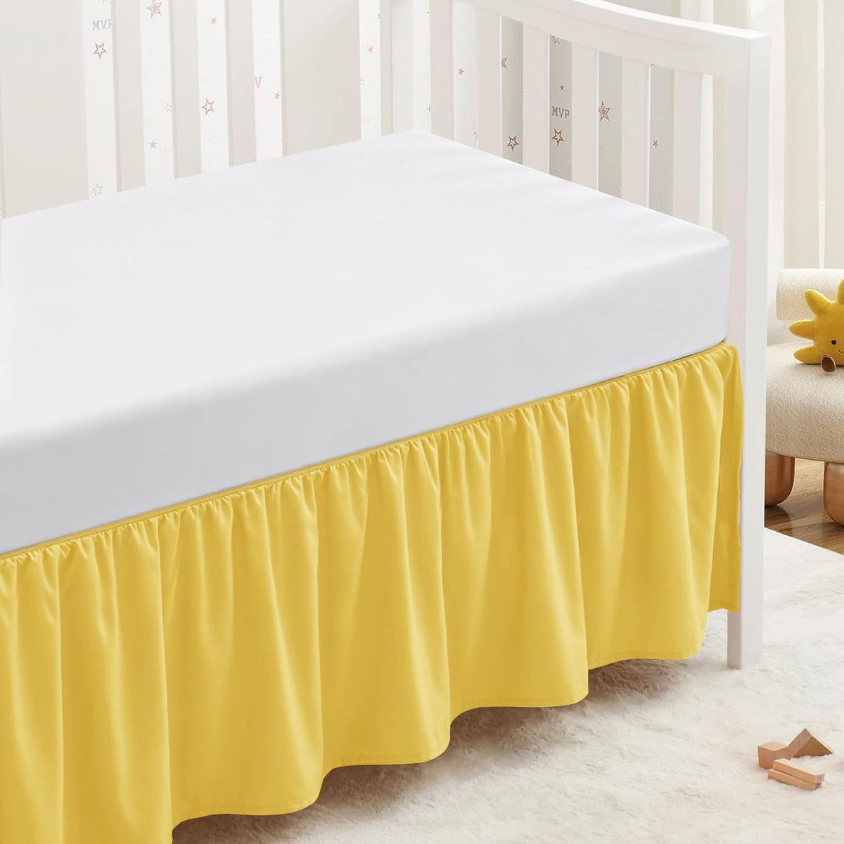 Yellow Crib Skirt Dust Ruffle, Microfiber Crib Bed Skirt