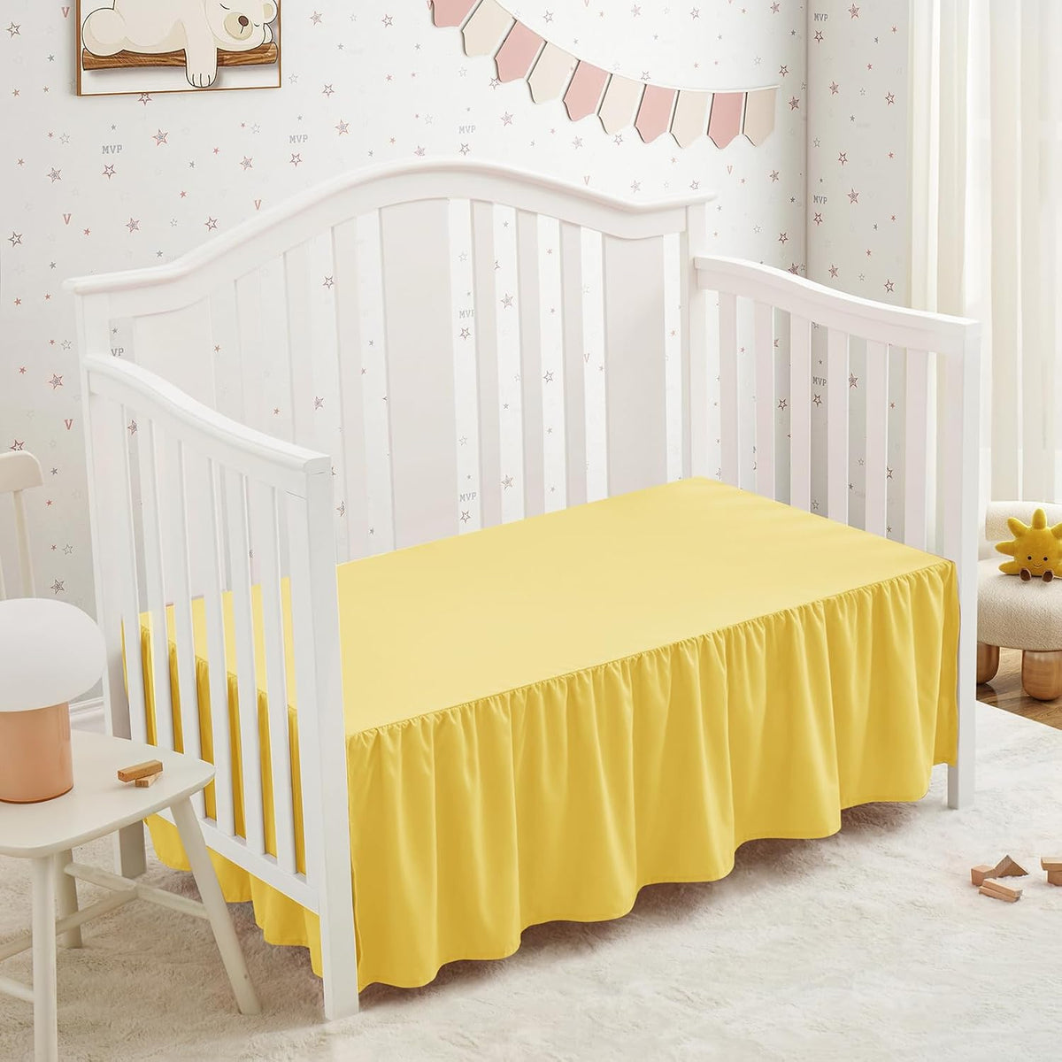Yellow Crib Skirt Dust Ruffle, Microfiber Crib Bed Skirt