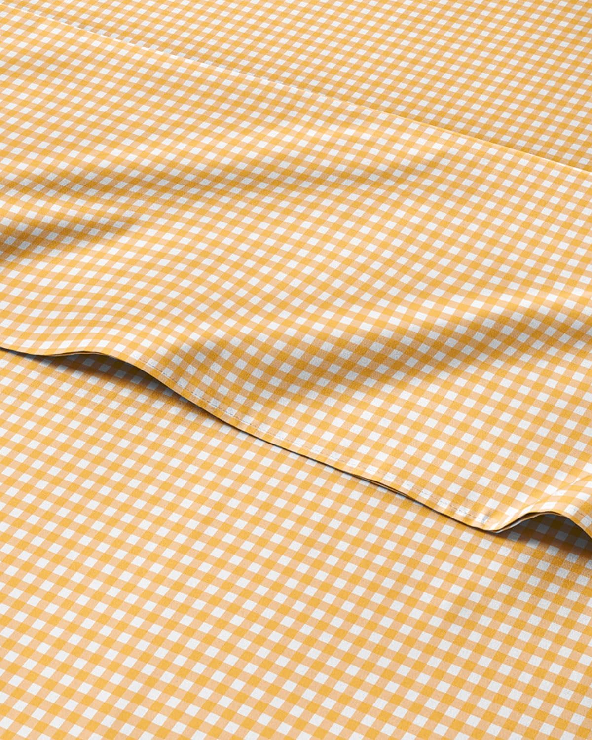 King 4 Piece Striped Sheet Set - Breathable & Cooling - Orange Gingham