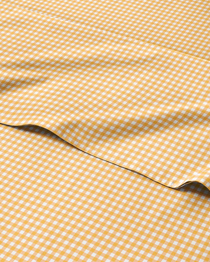 King 4 Piece Striped Sheet Set - Breathable & Cooling - Orange Gingham
