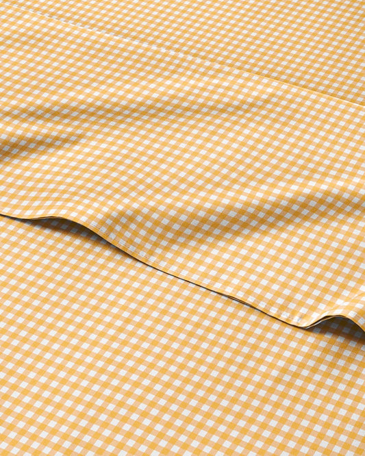 King 4 Piece Striped Sheet Set - Breathable & Cooling - Orange Gingham