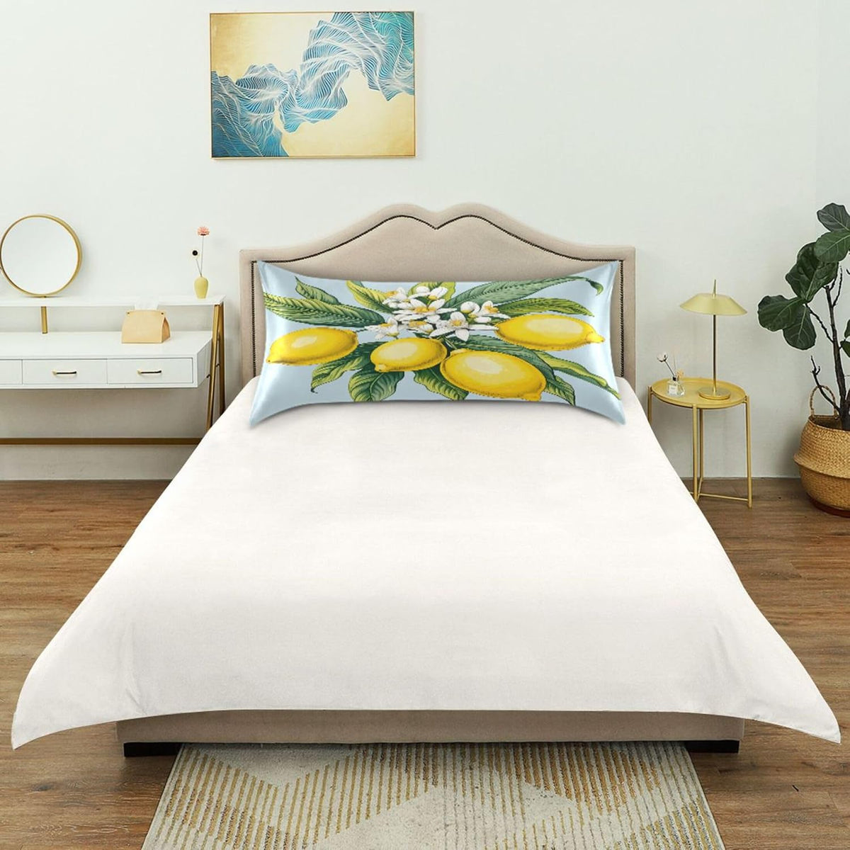 Yellow Lemons Satin Pillow Case Standard Size 20x26 in for Hair and Skin, Soft Pillowcase with Envelope Closure Machine Washable