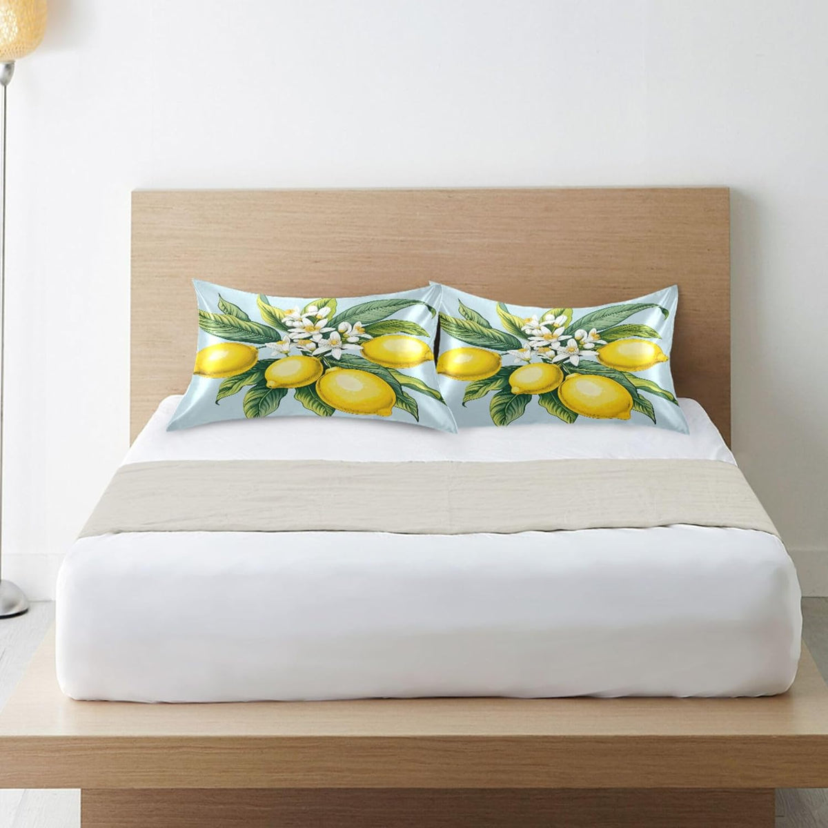Yellow Lemons Satin Pillow Case Standard Size 20x26 in for Hair and Skin, Soft Pillowcase with Envelope Closure Machine Washable