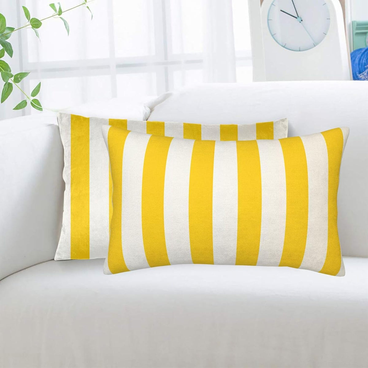 Lemon Yellow Stripes Standard Pillowcases Sets of 2, Ultra Soft Microfiber Plush Pillow Cases 16"X24" Comfort Decorative Throw Pillow Cover with Hidden Zipper for Bedroom, Sofa, Couch