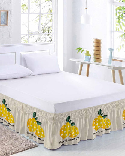 Yellow Lemons Bed Skirt Queen Size 16 Inch Drop, Adjustable Elastic Wrap Around Bed Skirts Easy Fitting Dust Ruffle Bedskirt Bed Frame Cover Summer Botanical Farmhouse Rustic
