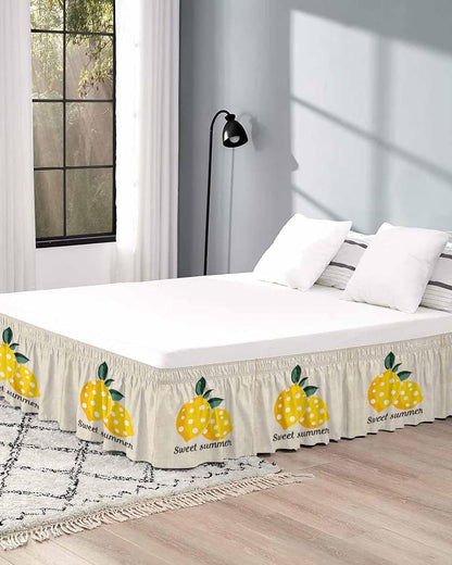 Yellow Lemons Bed Skirt Queen Size 16 Inch Drop, Adjustable Elastic Wrap Around Bed Skirts Easy Fitting Dust Ruffle Bedskirt Bed Frame Cover Summer Botanical Farmhouse Rustic