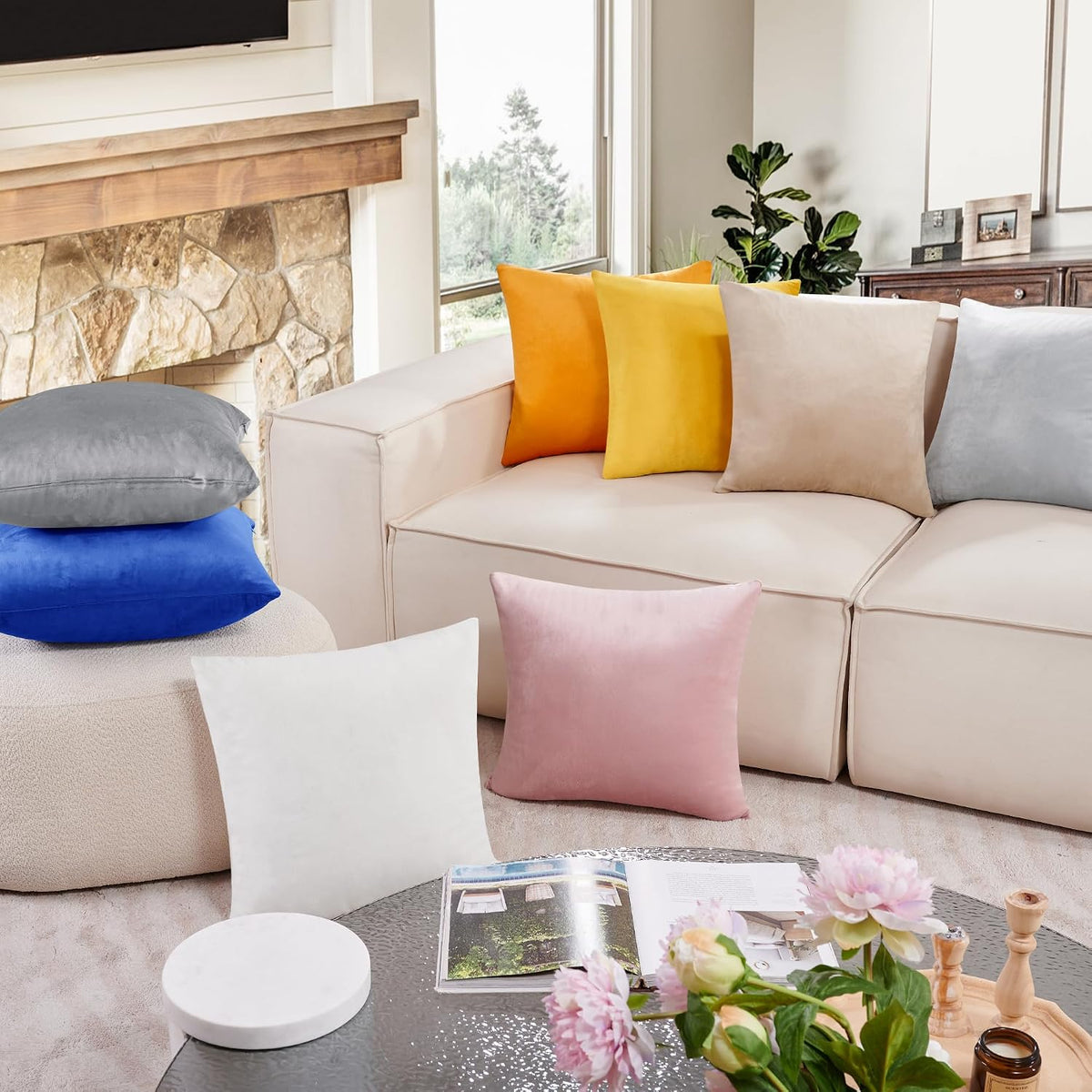 Velvet Throw Pillow Covers for Couch and Sofa, Invisible Zipper