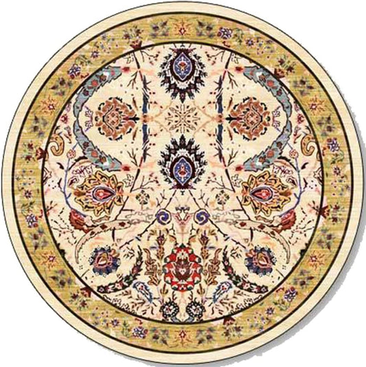 Vintage Bohemia Area Rug Boho Floral Round Geometry Decor Carpet for Farmhouse Bedroom Living Room Kitchen Runner Mat Non Slip Bathroom Rugs Indoor Outdoor Doormat 2' X 2'/Yellow