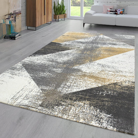 Area Rug Abstract Geometric Pattern in Modern Yellow Grey, Size: 3'11" x 5'7"
