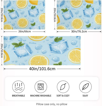 Satin Pillowcase for Hair Skin, Blue Ice Cubes Yellow Lemon Smooth Cooling Pillow Case Wrinkle Free Standard