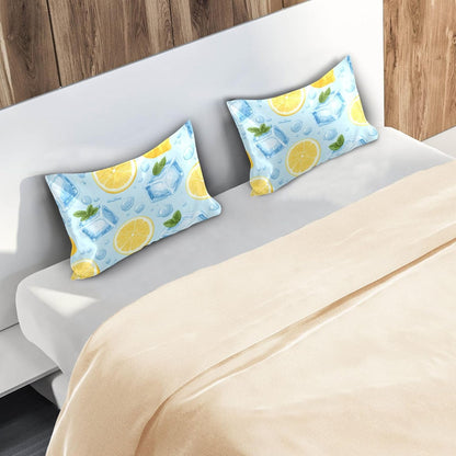 Satin Pillowcase for Hair Skin, Blue Ice Cubes Yellow Lemon Smooth Cooling Pillow Case Wrinkle Free Standard